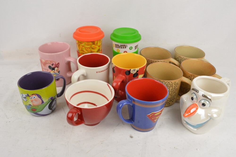 Lot of 13 Coffee Mugs Tumblers Disney Starbucks Mickey Olaf Buzz Lightyear